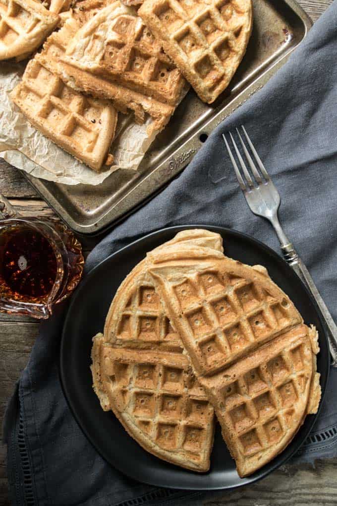 Vegan belgian waffles on plate.