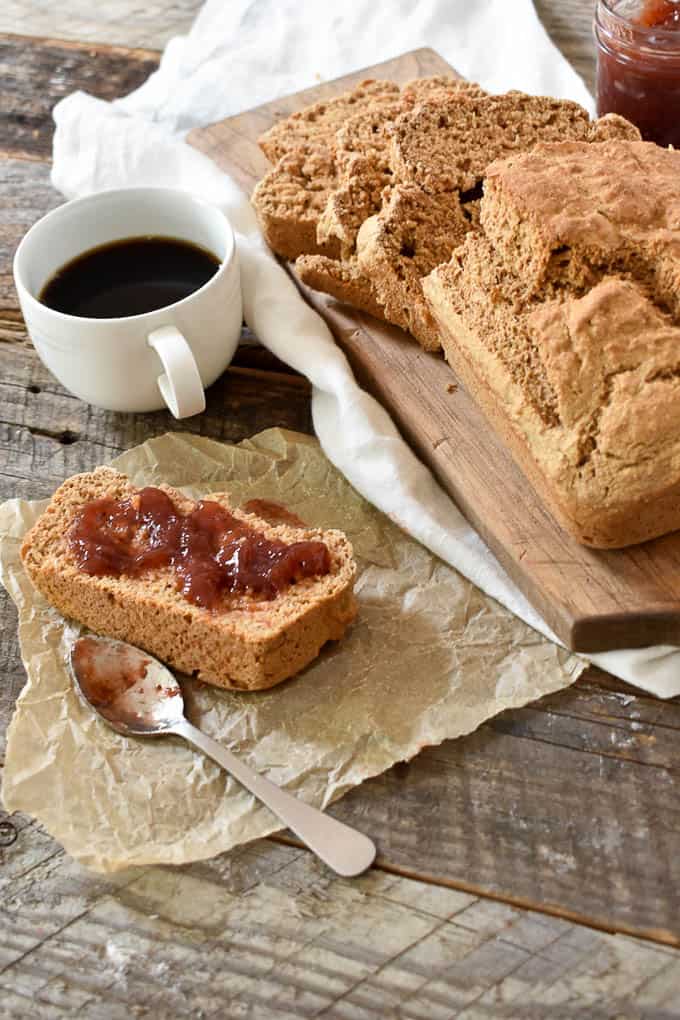 whole wheat bread slice with jelly and coffee