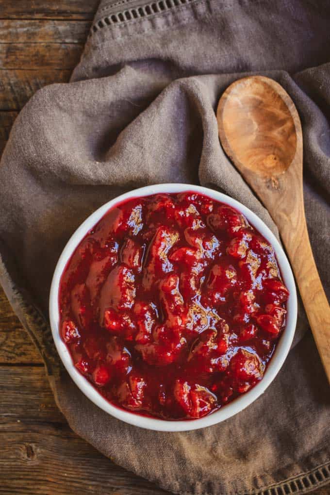 Plain cranberry sauce in bowl.