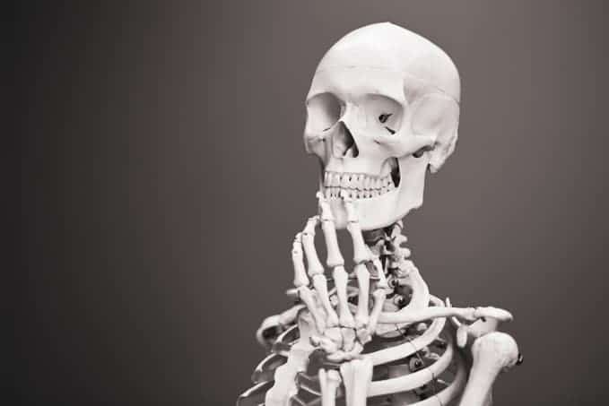 Skeleton in thinking position.