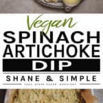 Vegan spinach artichoke dip pinterest banner.