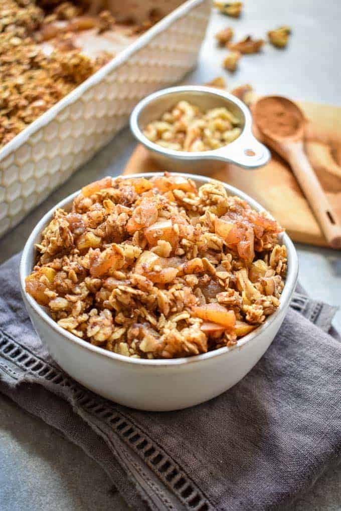 Cinnamon apple oatmeal crumble in bowl.