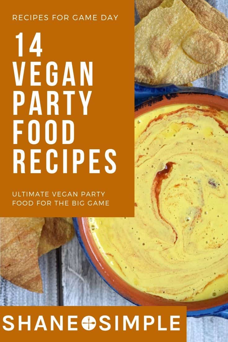 14 Vegan party food recipes banner.