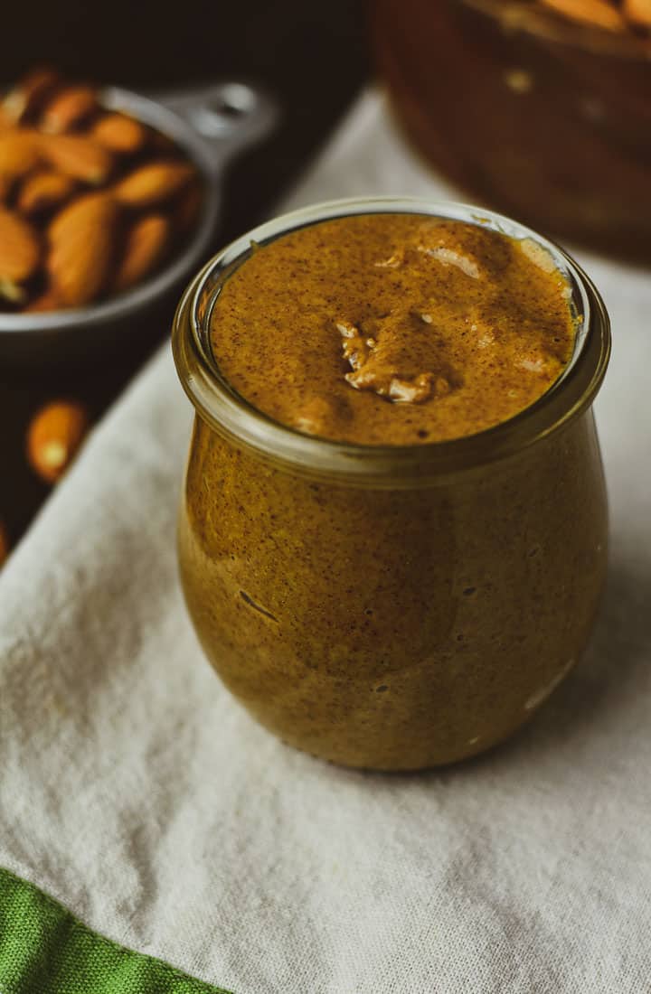 Jar of pumpkin spice almond butter.