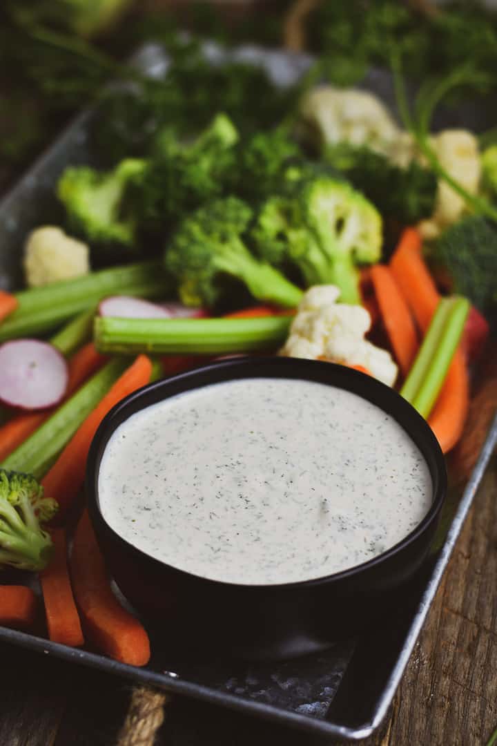 The BEST Vegan Ranch Dressing recipe! This creamy cashew vegan ranch dressing is the perfect party dip, salad dressing, or sandwich spread. It's completely plant based, oil-free, gluten free, and soy free.
