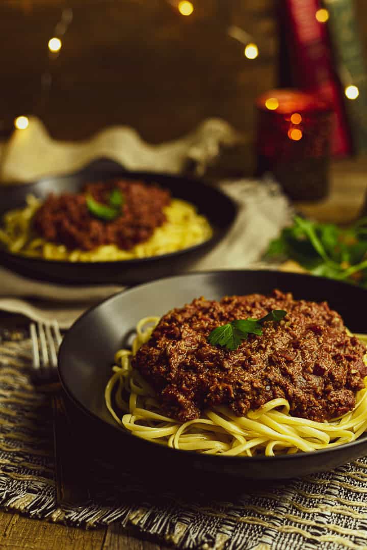 vegan bolognese with pasta