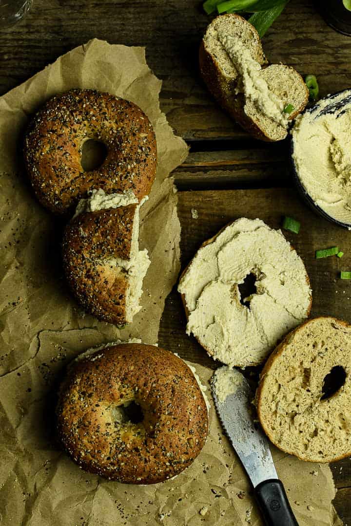 Bagels with vegan cream cheese.