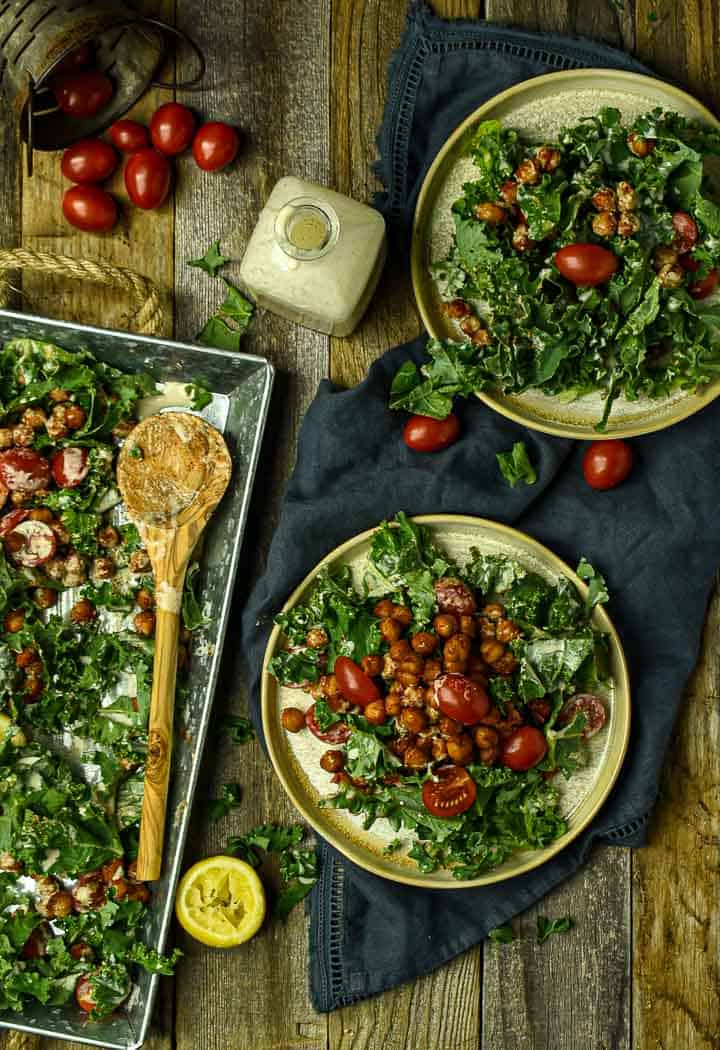 chipotle chickpea salad on plates