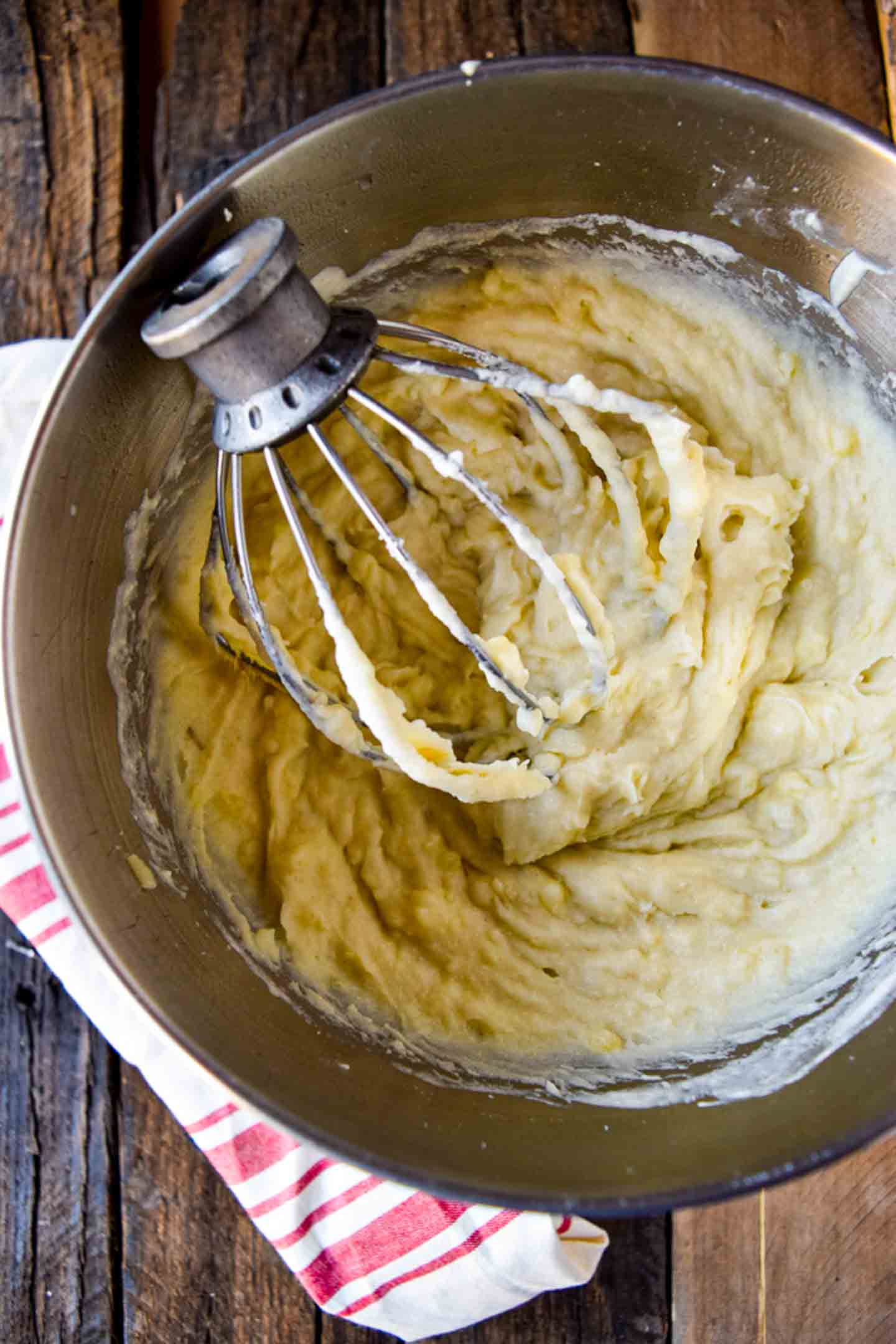 Whipped potatoes in bowl.
