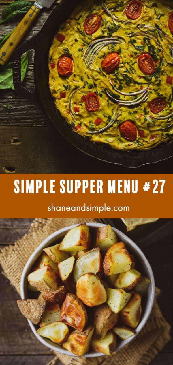 Pinterest banner with potatoes and vegan frittata.