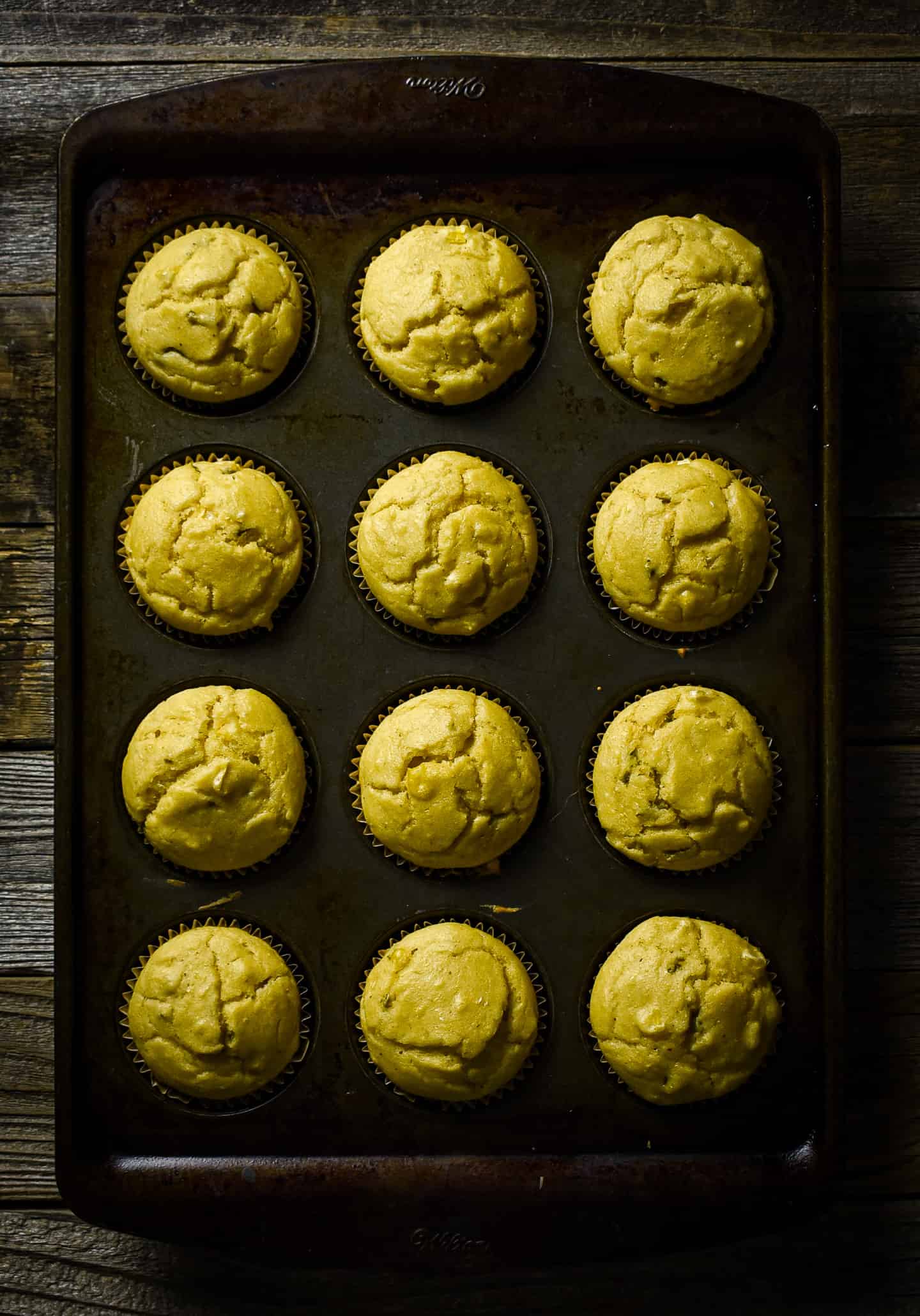 Cornbread muffins in muffin tin.