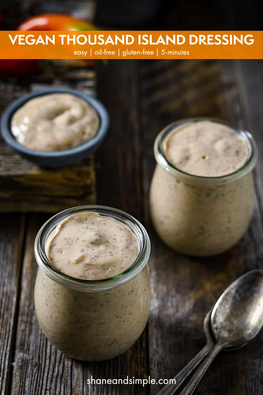 This Vegan Thousand Island Dressing recipe is so easy to make, tangy, sweet, and full of flavor like the original classic. One bowl and 5 minutes are all you need to make this healthy vegan dressing. Oil-free, gluten-free, and nut-free!