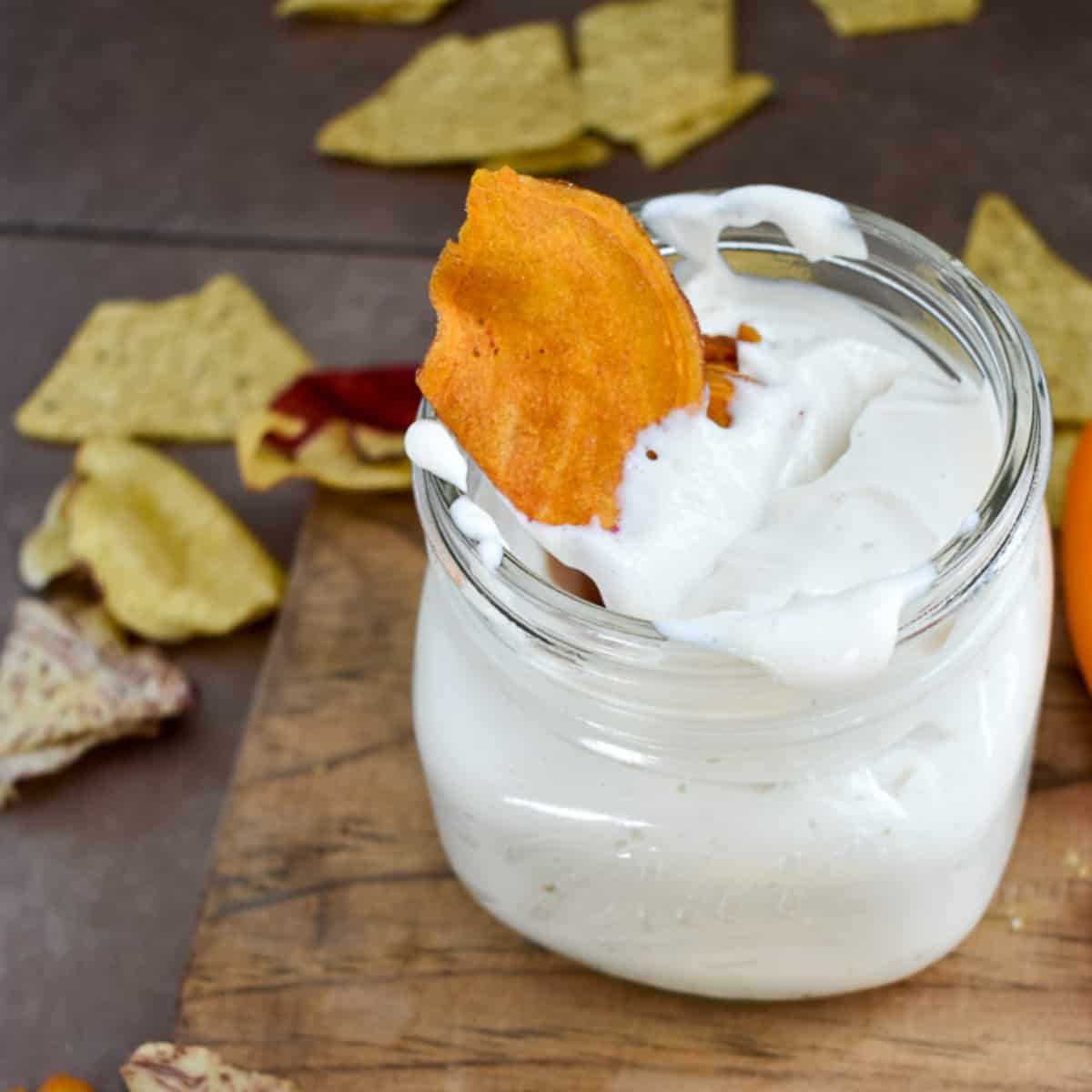 Tofu sour cream with chip.