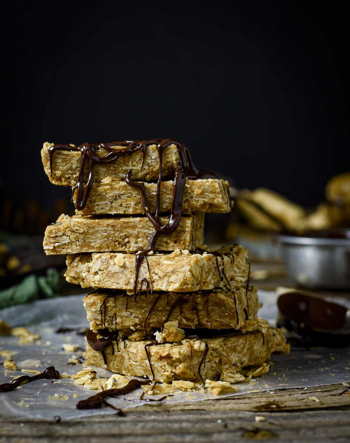 Peanut butter oatmeal bars stacked.
