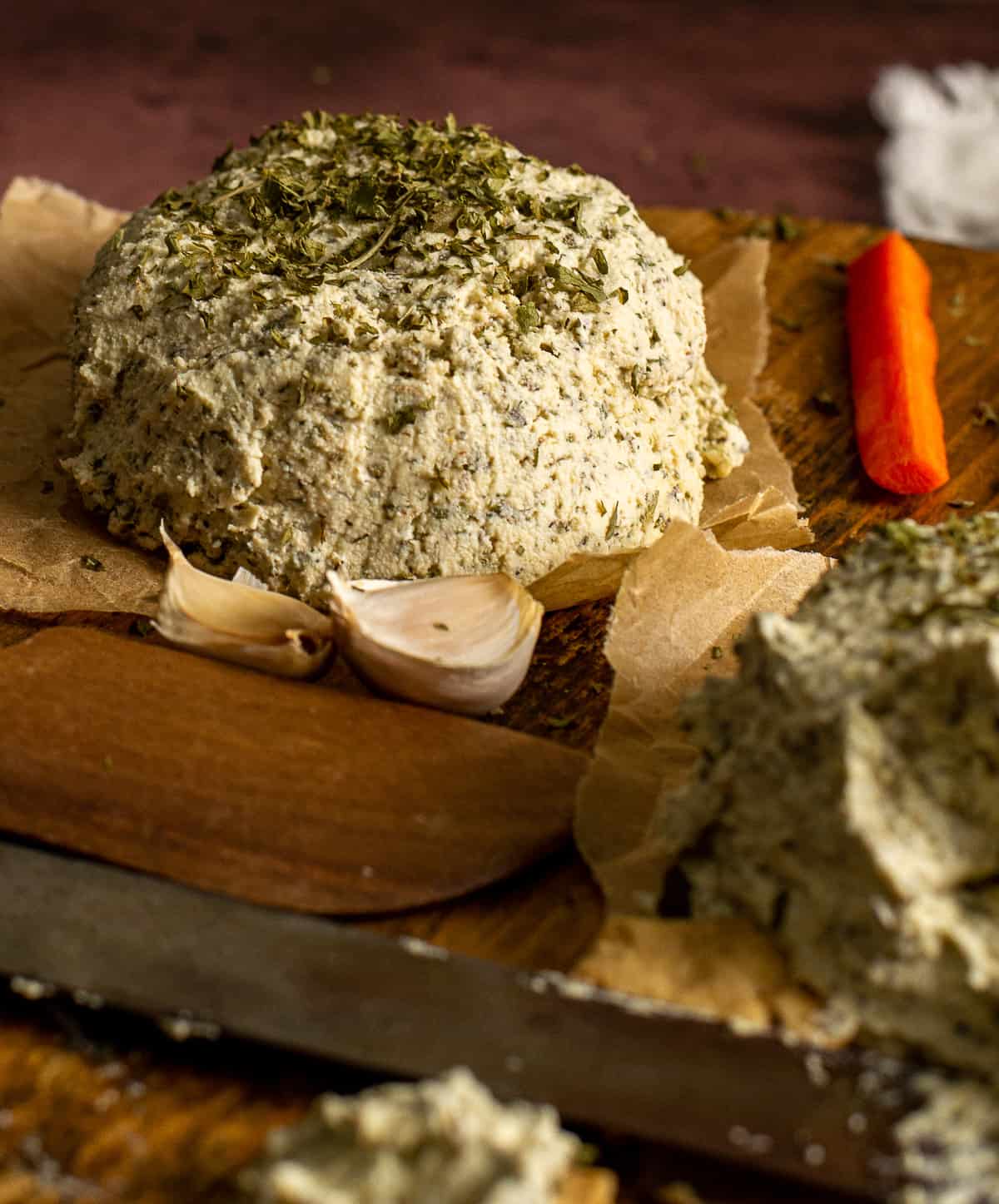 garlic and herb vegan cheese spread.