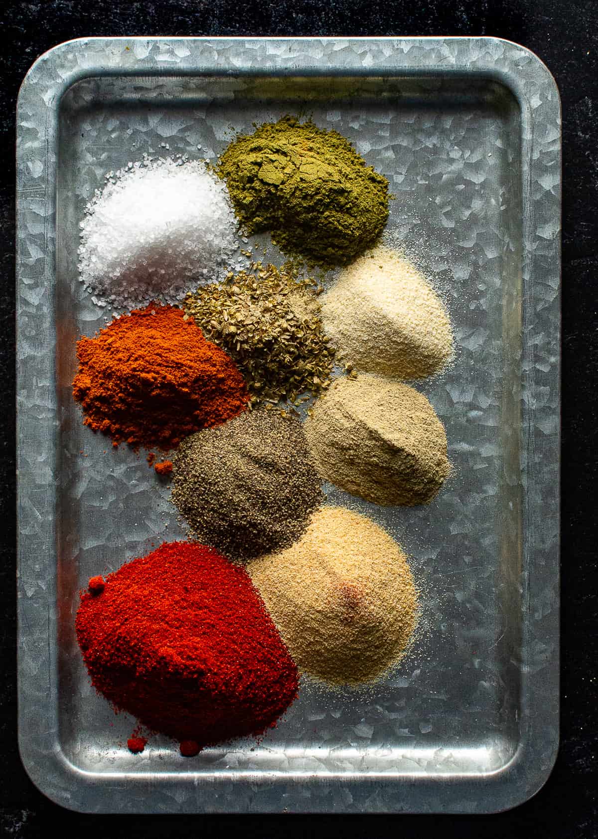 spices on metal tray