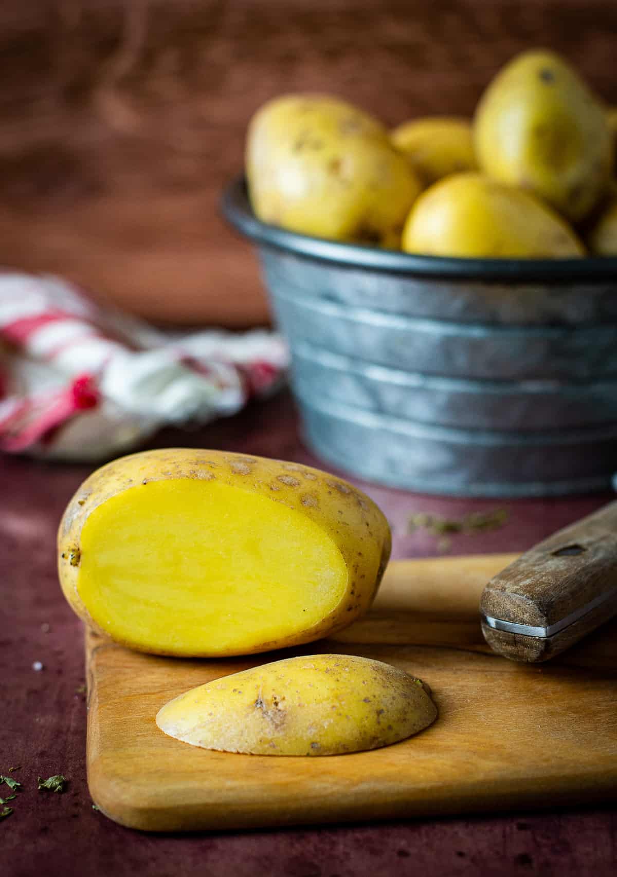 Potato with bottom sliced off.