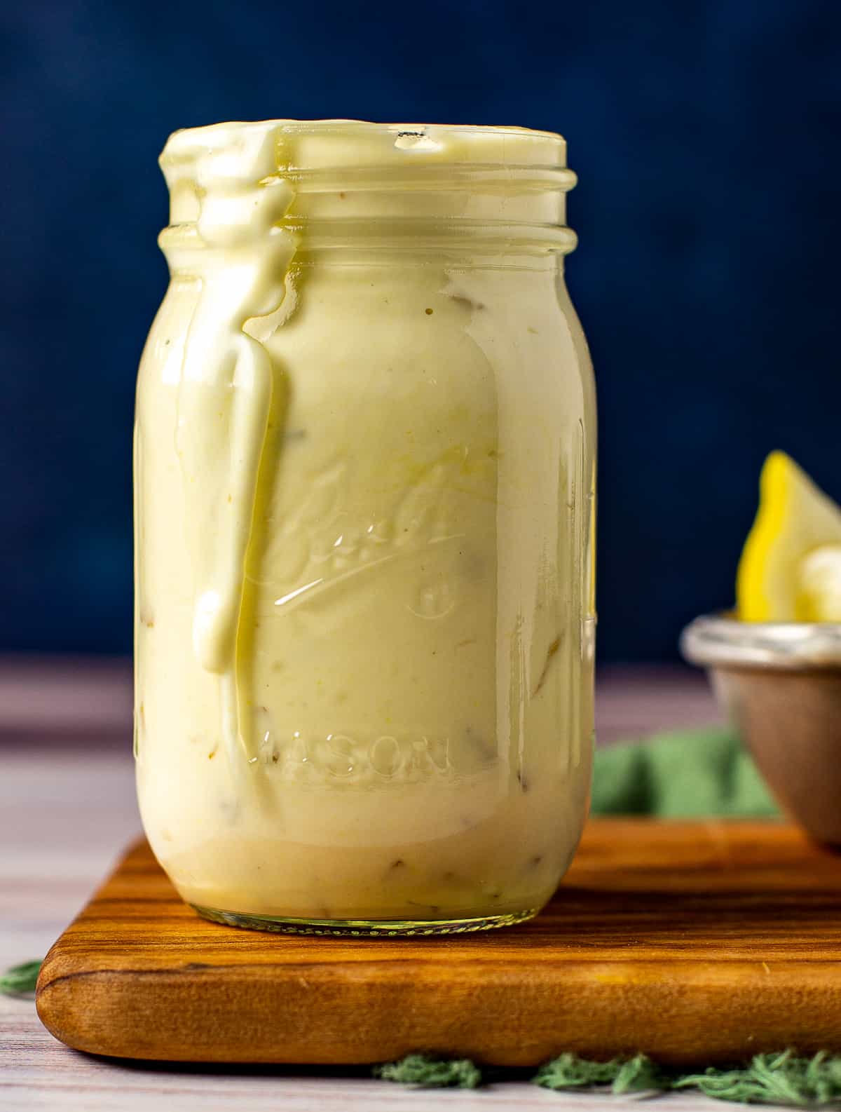 vegan tartar sauce in glass jar