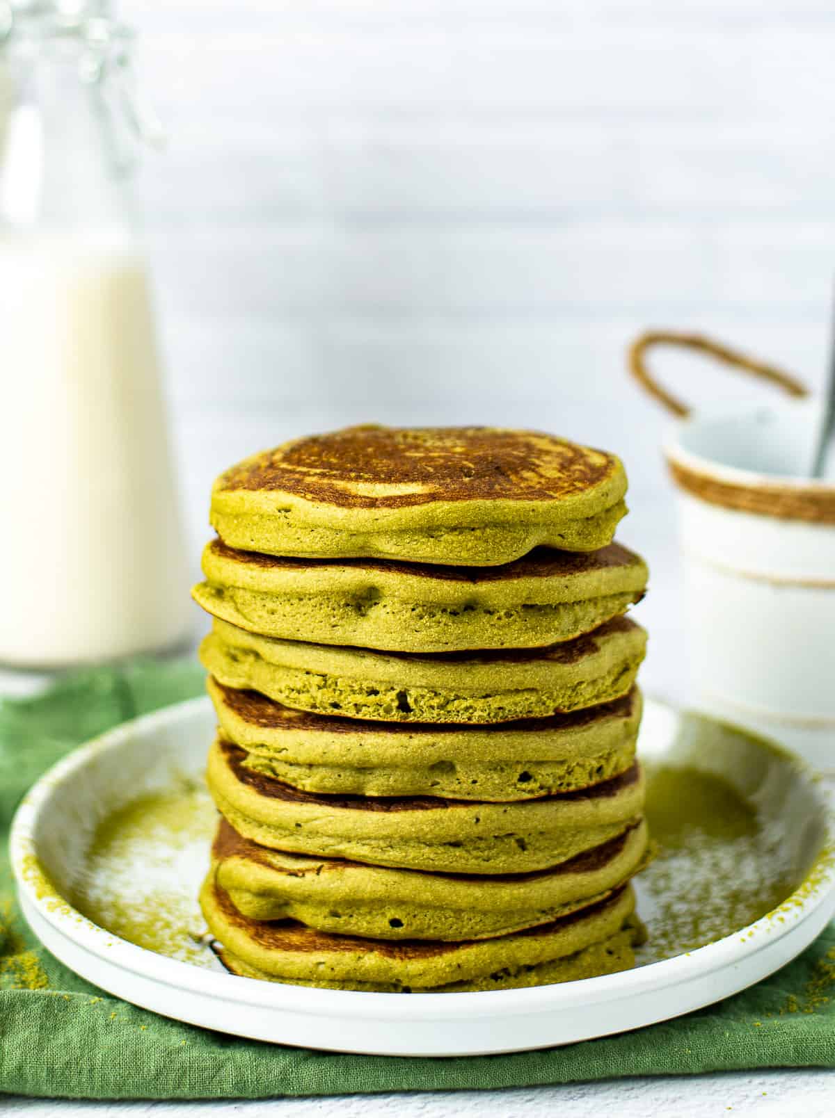 vegan matcha pancakes stacked