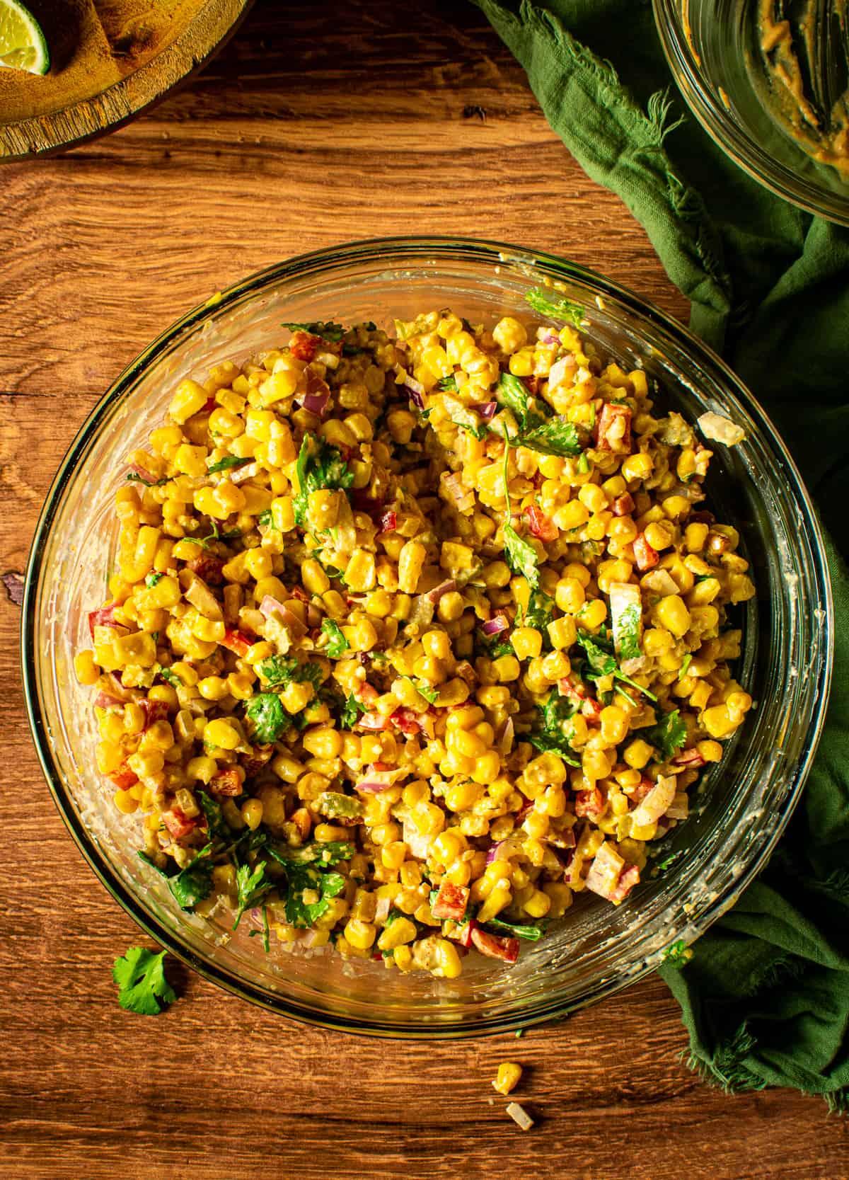 Mexican street corn salad in bowl.