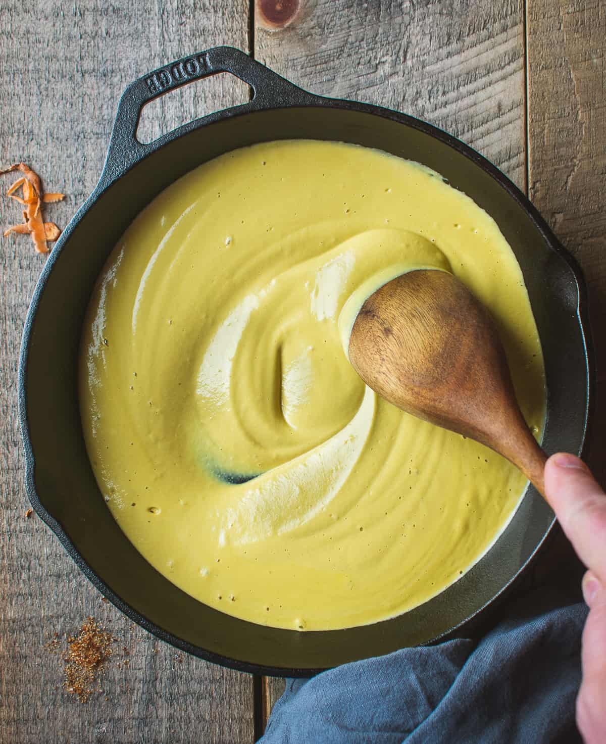 cheddar cheese sauce in pan