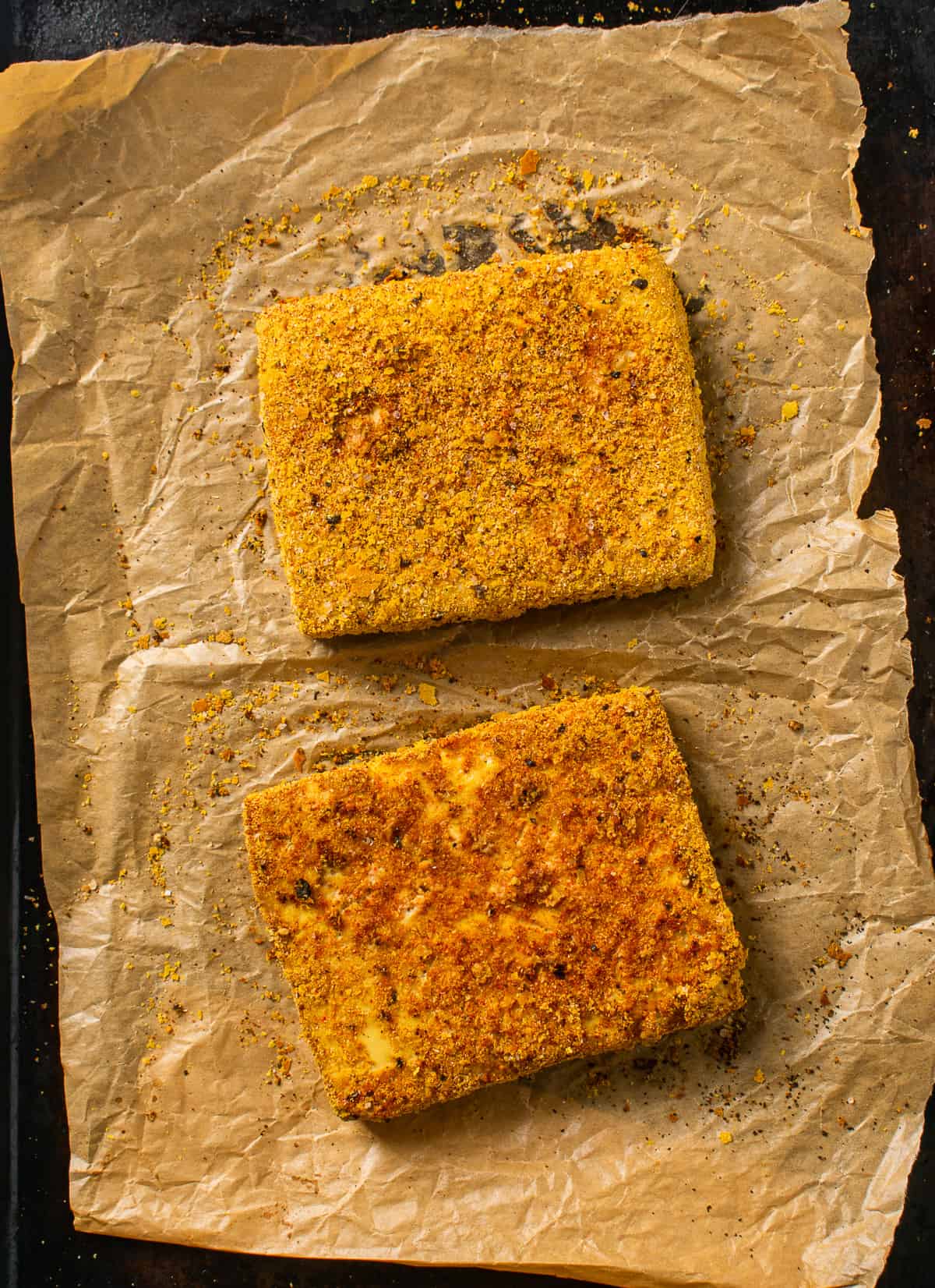 baked tofu on parchment paper