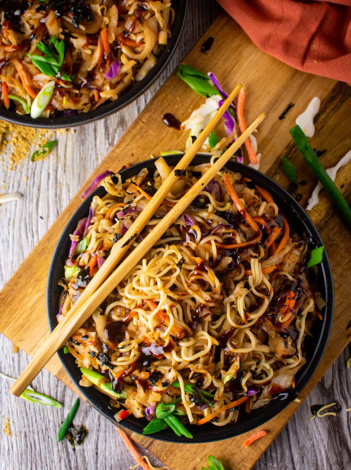 vegan egg roll in a bowl with chopsticks