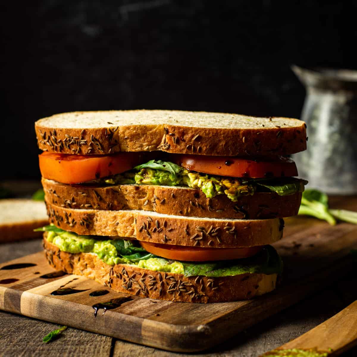 Avocado Tomato and Basil Sandwich