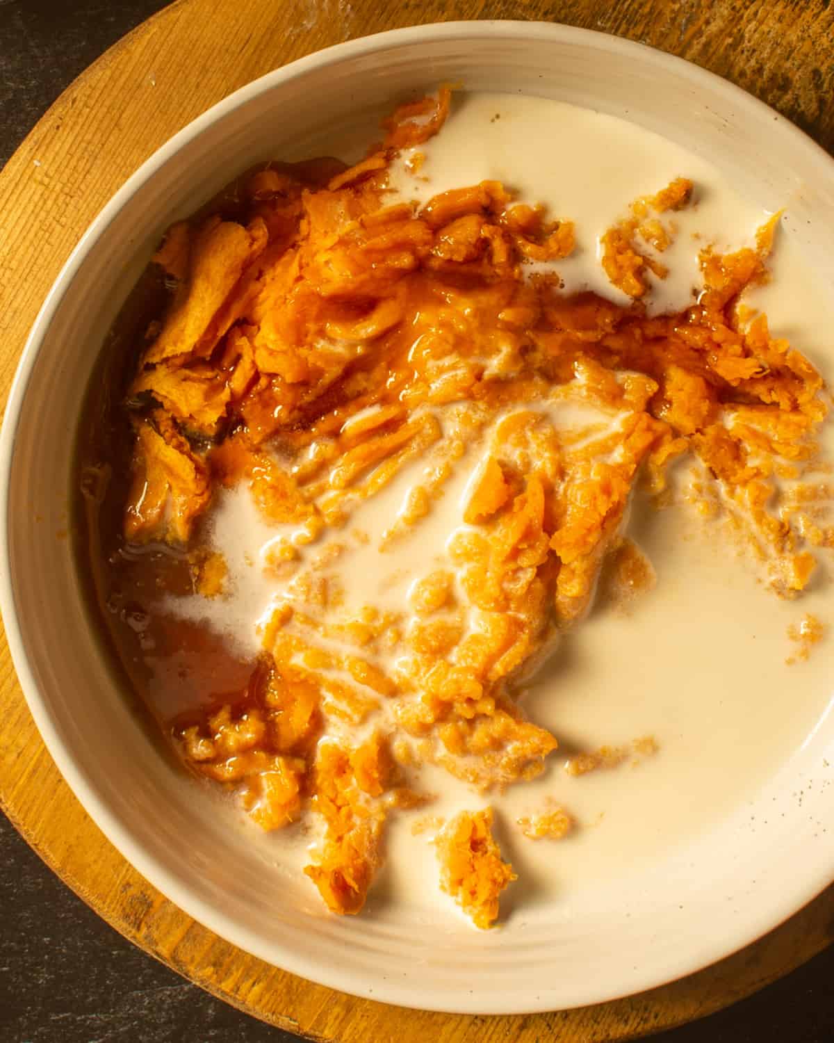 sweet potato and milk in bowl
