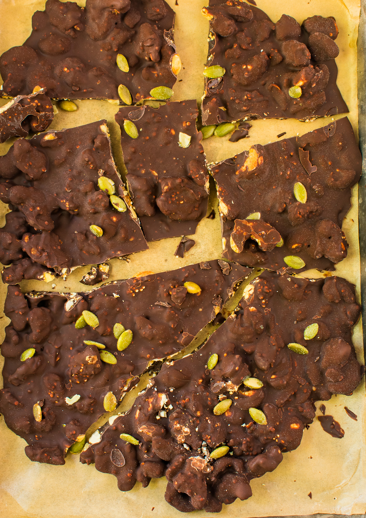 chocolate bark on baking sheet
