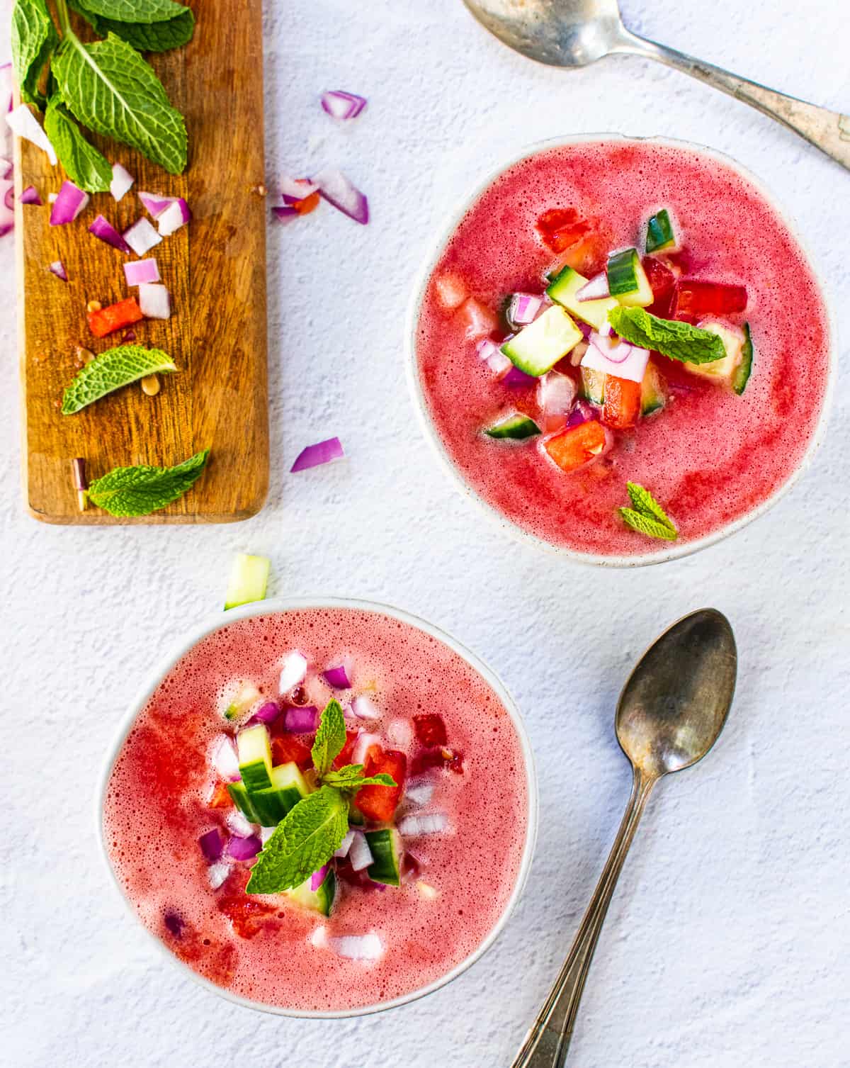 watermelon gazpacho in bowls