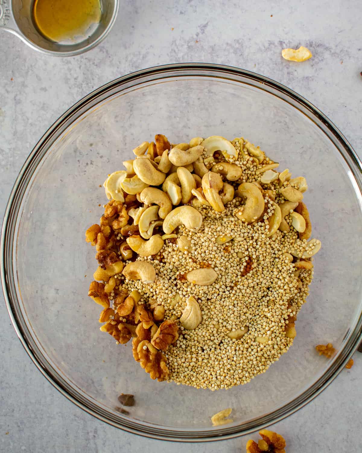 nuts and quinoa in bowl.