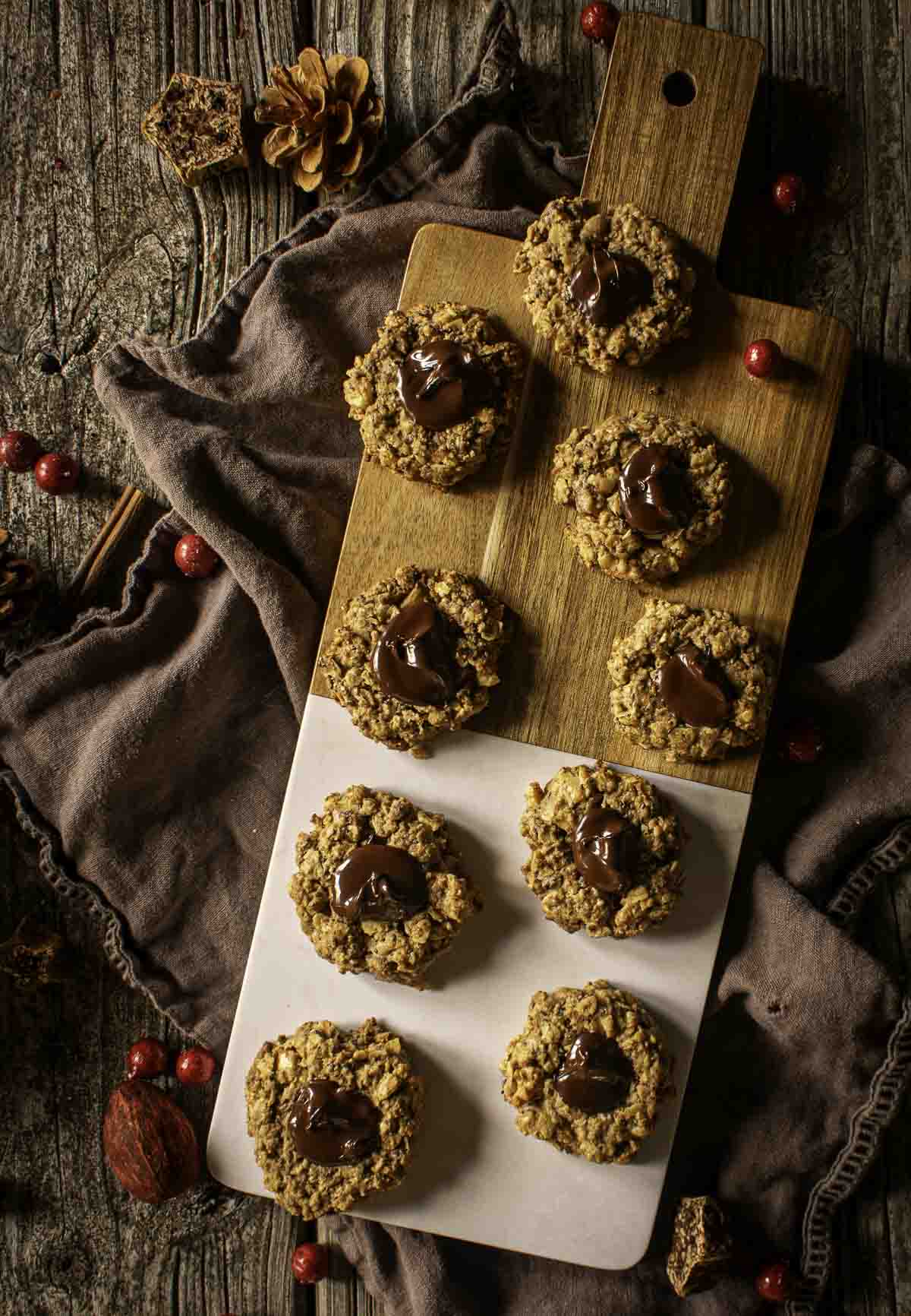 chocolate chai spiced cookies on cutting board