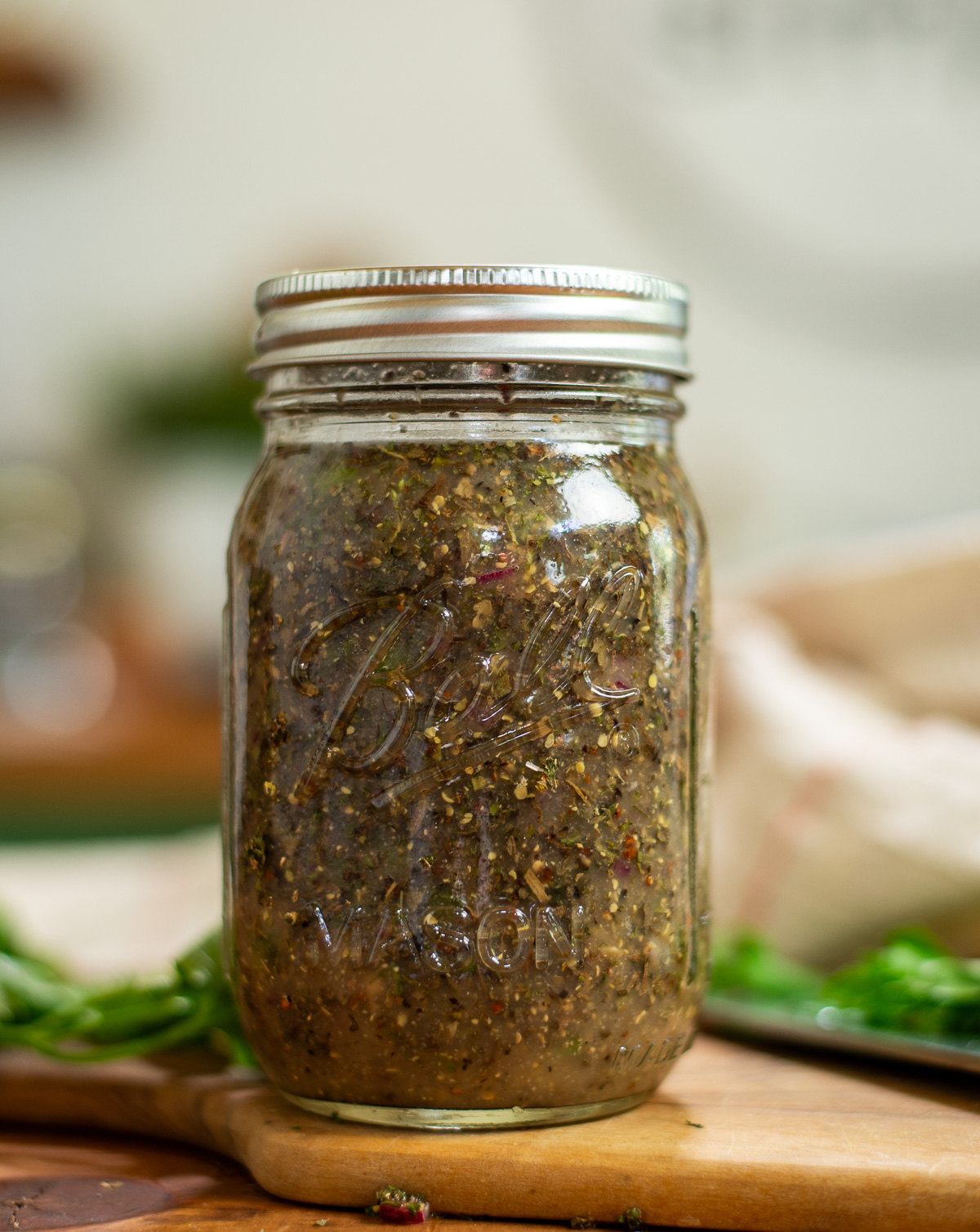 Italian dressing in jar.