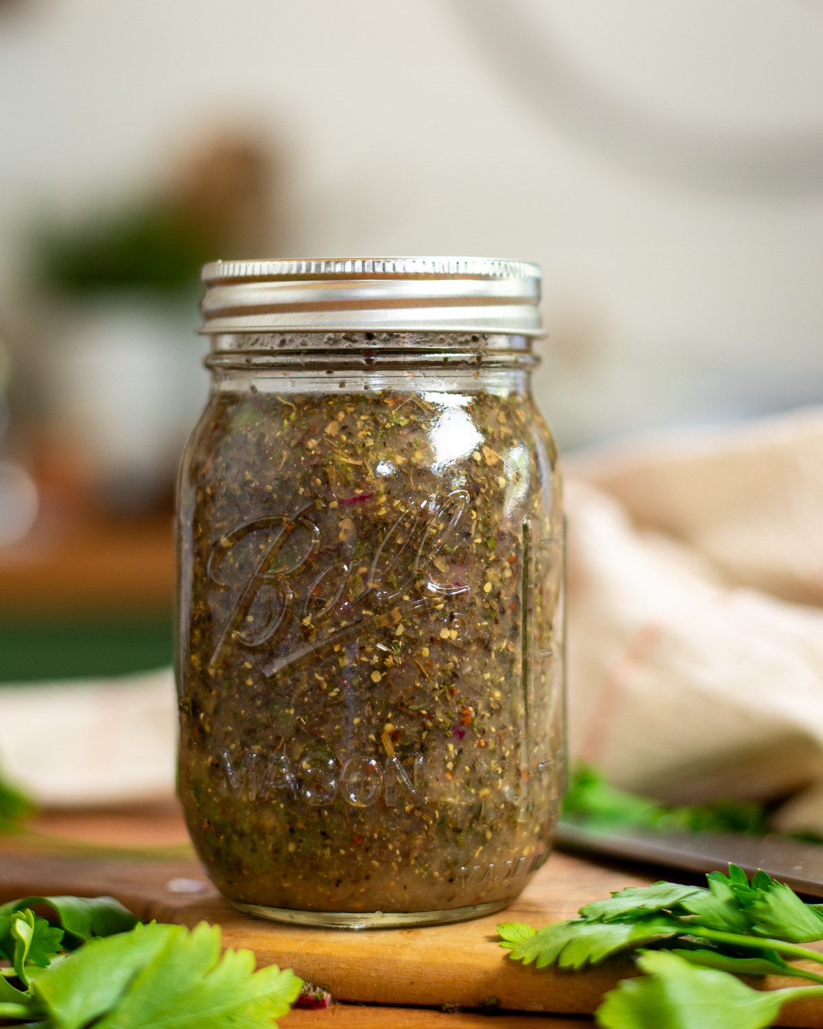 Italian dressing in jar.
