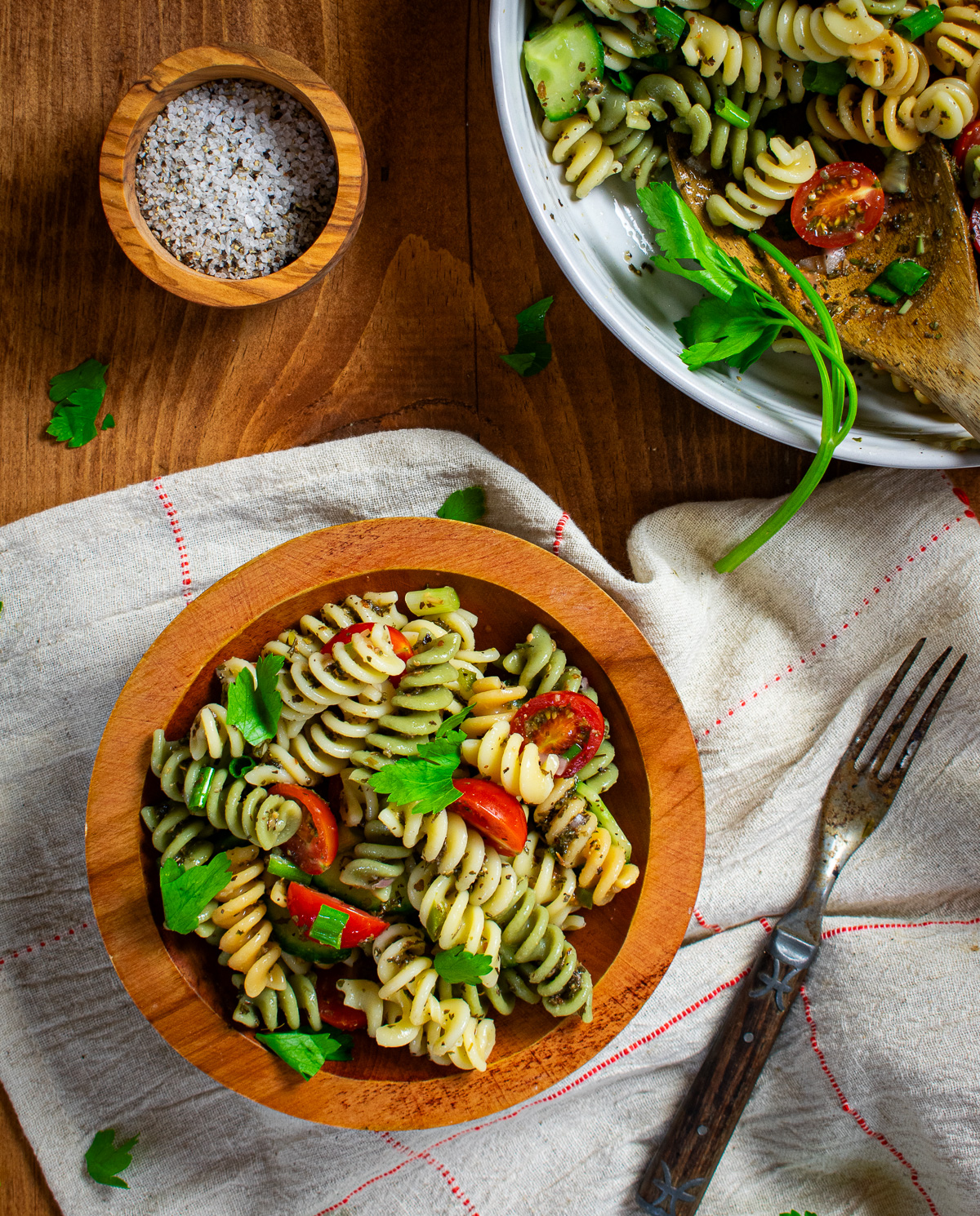 Pasta salad in serving bowl.