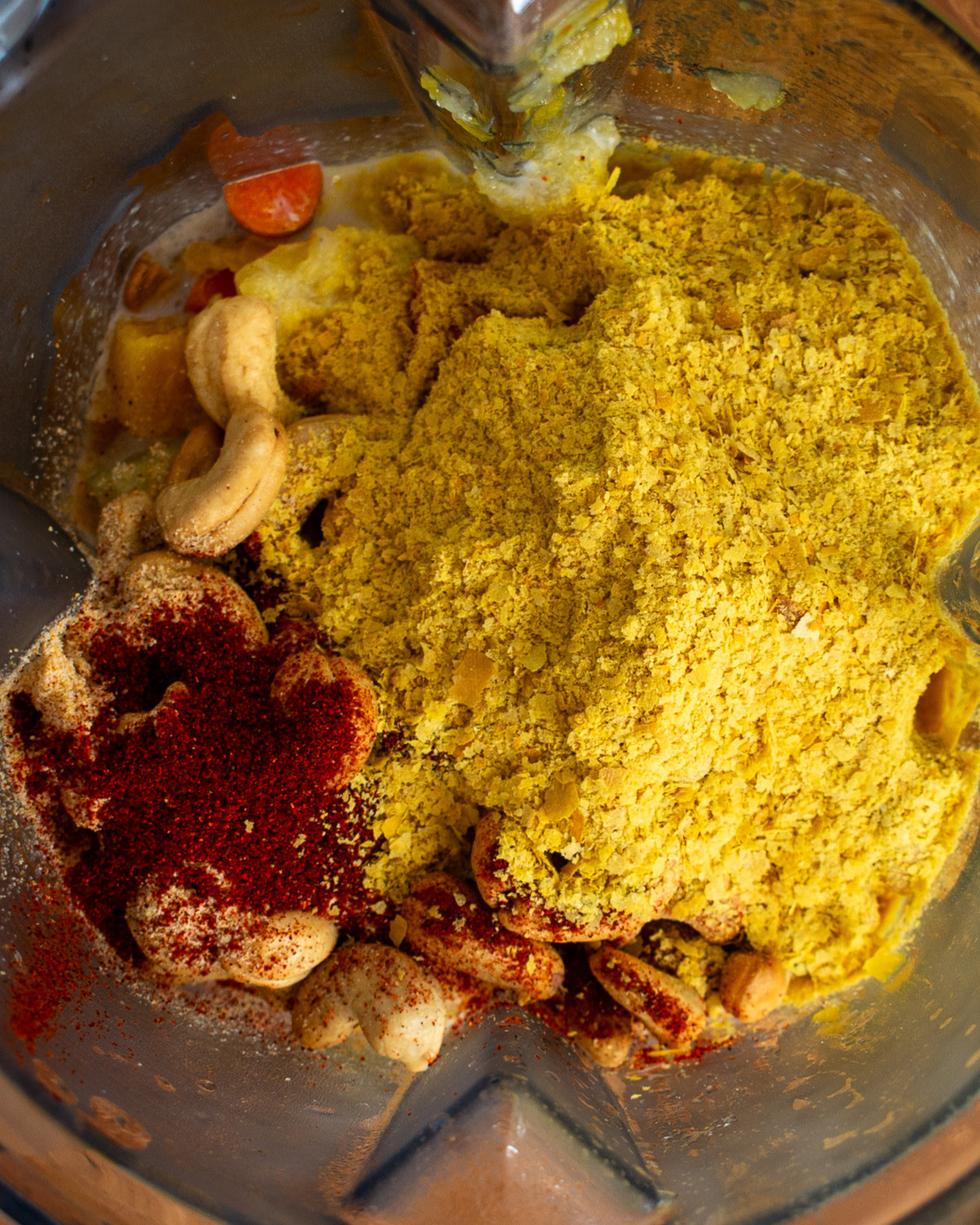 Butternut squash cheese sauce ingredients in a high speed blender