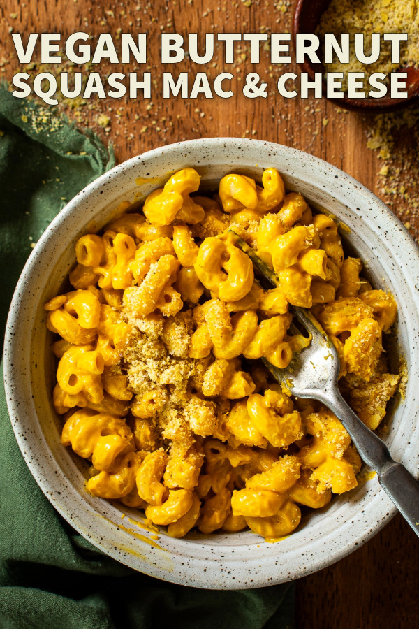 Vegan butternut squash mac and cheese Pinterest image.