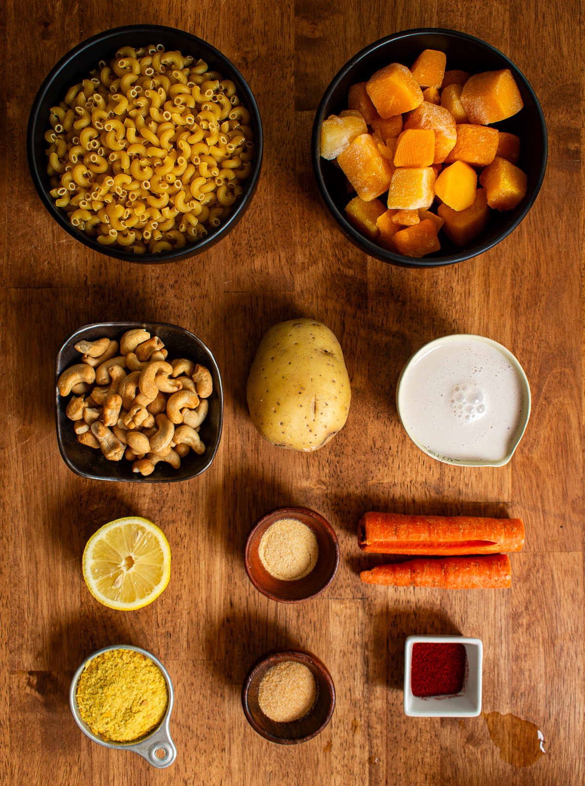 Butternut squash mac and cheese ingredients.